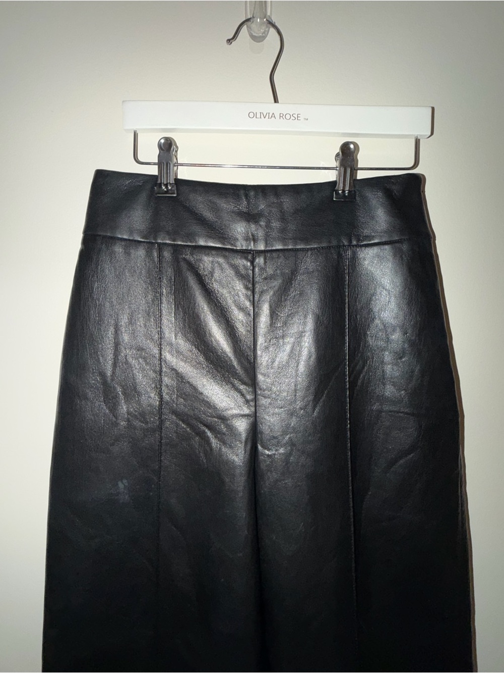 Black Faux Leather wide leg ankle length pants